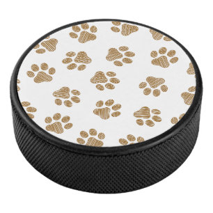 Doodle Paws, Dog Paws, Orange Gold Paws Hockey Puck