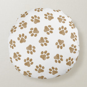Doodle Paws, Dog Paws, Orange Gold Paws Round Pillow