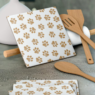 Doodle Paws, Dog Paws, Orange Gold Paws Tile