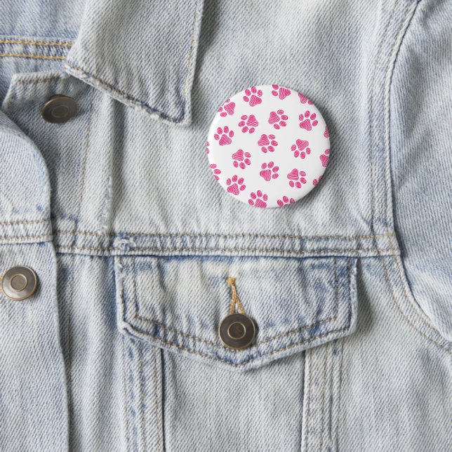Doodle Paws, Dog Paws, Pink Paws 2 Inch Round Button (In Situ)