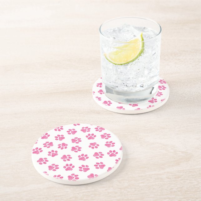 Doodle Paws, Dog Paws, Pink Paws Coaster (Side)