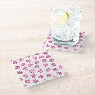 Doodle Paws, Dog Paws, Pink Paws Glass Coaster