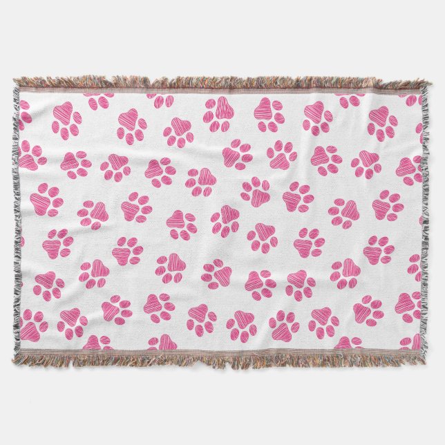 Doodle Paws, Dog Paws, Pink Paws Throw Blanket (Front)