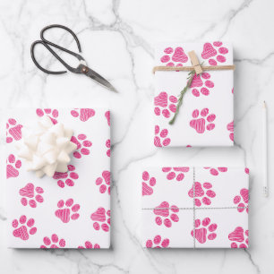 Doodle Paws, Dog Paws, Pink Paws Wrapping Paper Sheet