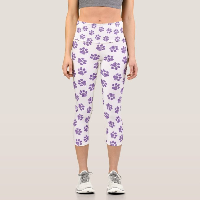 Doodle Paws, Dog Paws, Purple Paws Capri Leggings (Front)