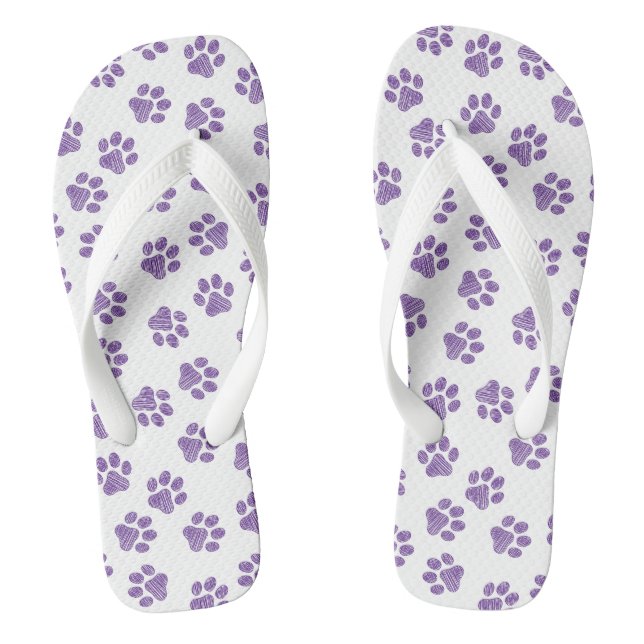 Doodle Paws, Dog Paws, Purple Paws Flip Flops (Footbed)