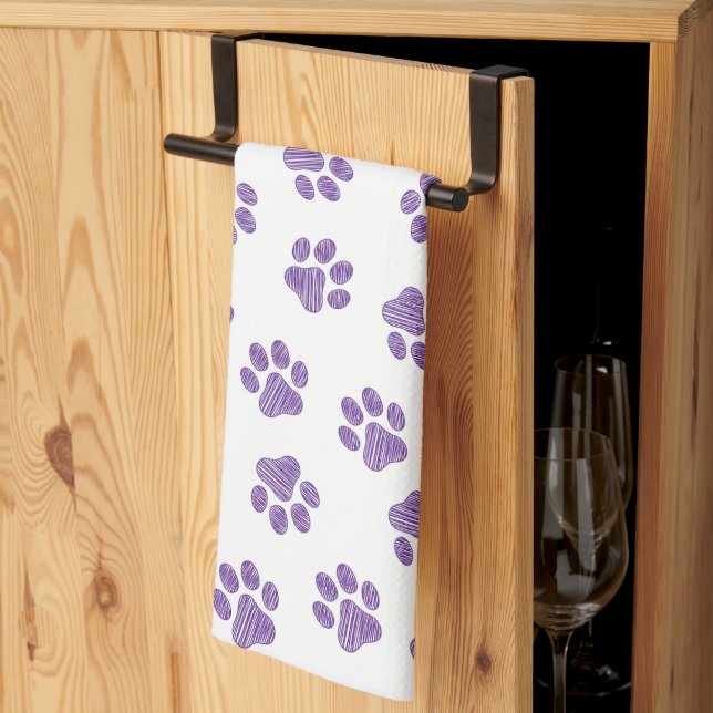 Doodle Paws, Dog Paws, Purple Paws Kitchen Towel (Thirds Fold)