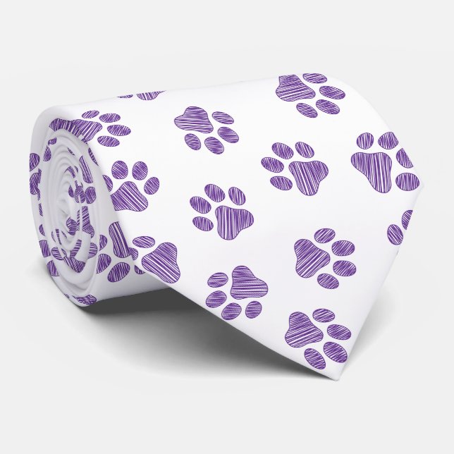 Doodle Paws, Dog Paws, Purple Paws Tie (Rolled)