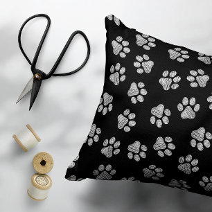 Doodle Paws, Dog Paws, White Paws Accent Pillow