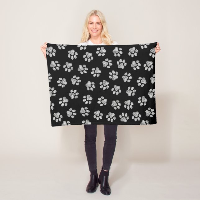 Doodle Paws, Dog Paws, White Paws Fleece Blanket (In Situ)
