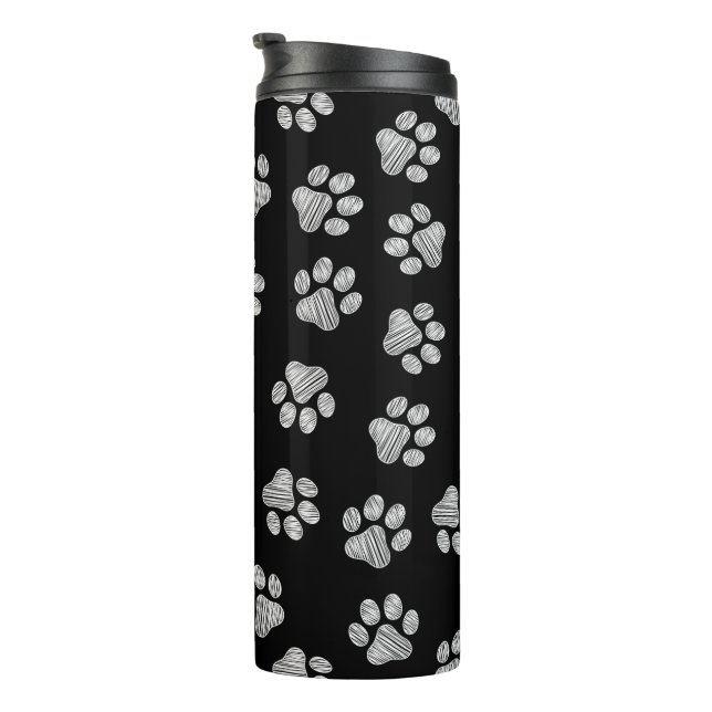 Doodle Paws, Dog Paws, White Paws Thermal Tumbler (Rotated Right)