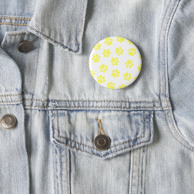 Doodle Paws, Dog Paws, Yellow Paws 2 Inch Round Button (In Situ)