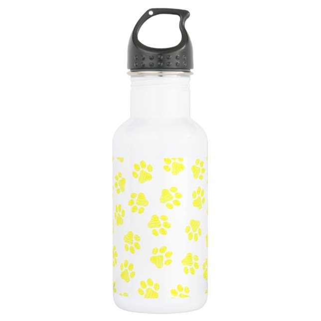 Doodle Paws, Dog Paws, Yellow Paws 532 Ml Water Bottle (Front)