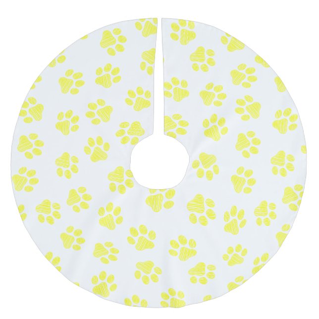 Doodle Paws, Dog Paws, Yellow Paws Brushed Polyester Tree Skirt (Front)