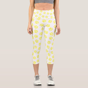 Doodle Paws, Dog Paws, Yellow Paws Capri Leggings