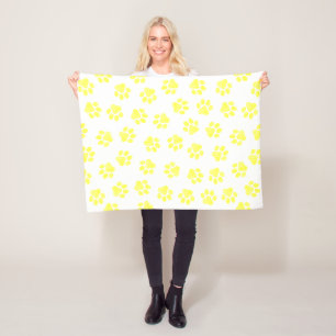 Doodle Paws, Dog Paws, Yellow Paws Fleece Blanket