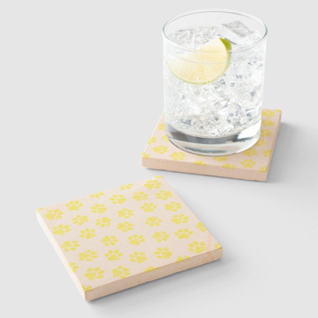 Doodle Paws, Dog Paws, Yellow Paws Stone Coaster (Side)