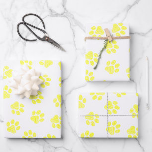 Doodle Paws, Dog Paws, Yellow Paws Wrapping Paper Sheet