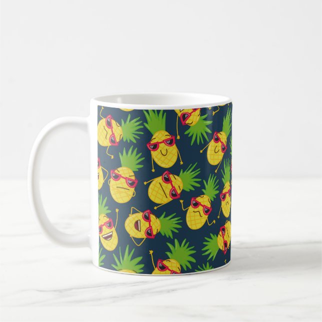 Doodle pineapples, hand drawn, summer pattern. coffee mug (Left)