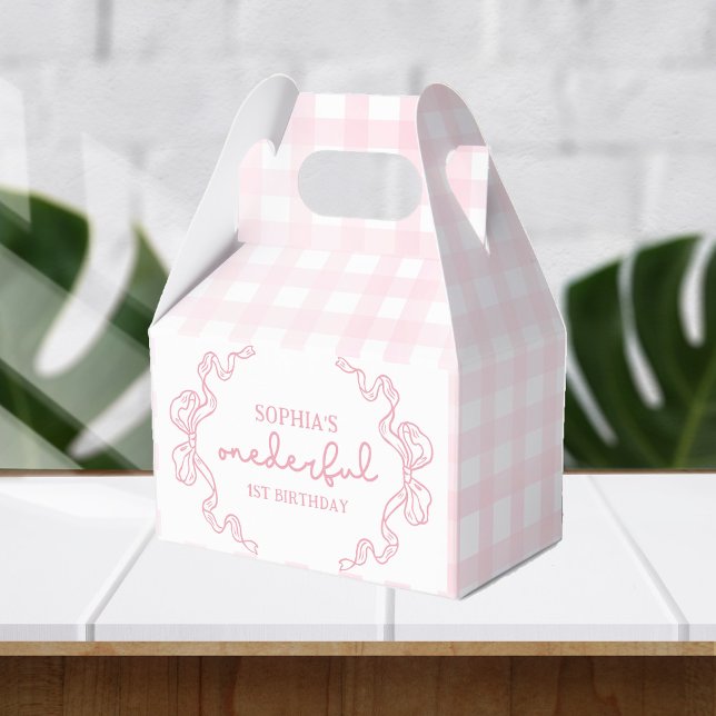 Doodle Pink Bow Baby Girl 1st Birthday Favor Box (Creator Uploaded)