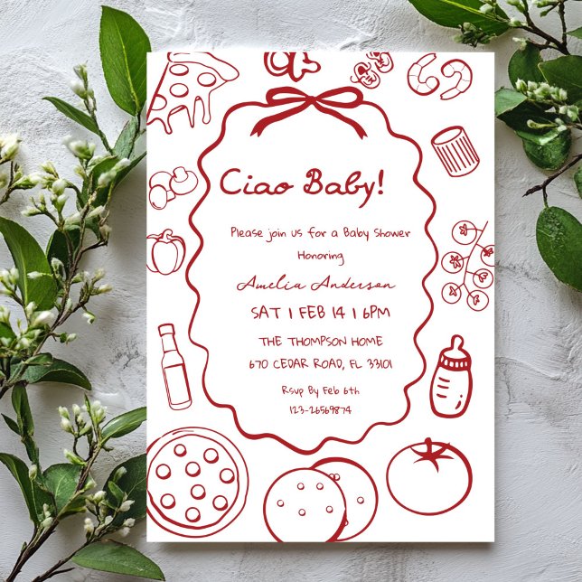 doodle Pizza Italian Ciao Baby Shower Invitation (Creator Uploaded)