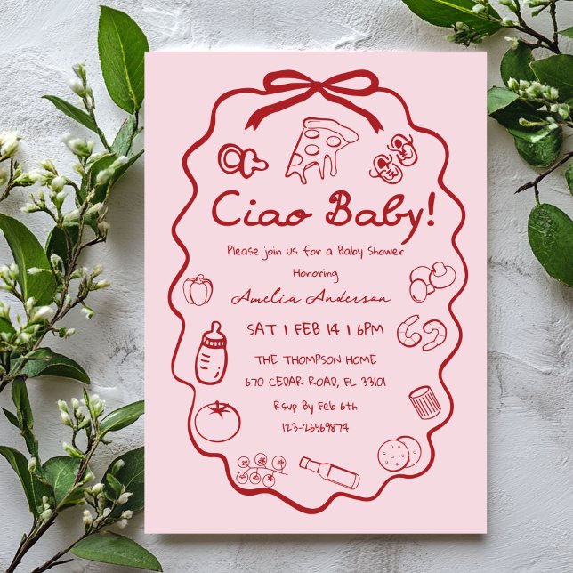 doodle Pizza Italian Ciao Baby Shower Invitation (Creator Uploaded)