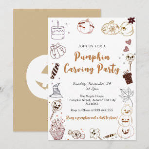 Doodle Pumpkin Carving Halloween Party  Invitation