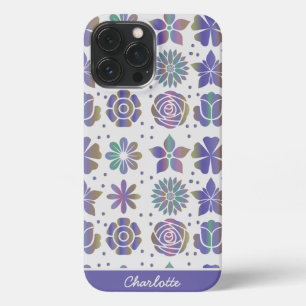 Doodle purple floral pattern personalized name iPhone 13 pro max case