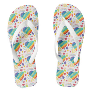 Doodle Rainbow Heart Pattern Flip Flops