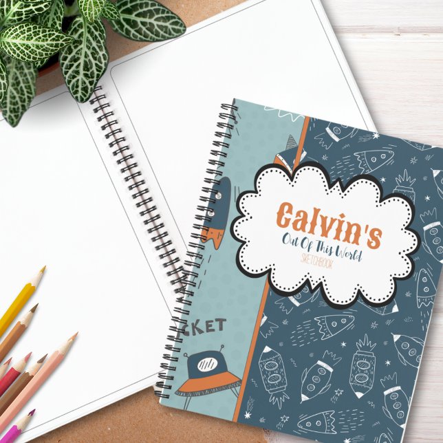 Doodle Rockets in Space Blue Pattern Name Sketch Notebook (Blast off creativity with our Space Rocket Sketchbook - where your child's name takes center stage.)