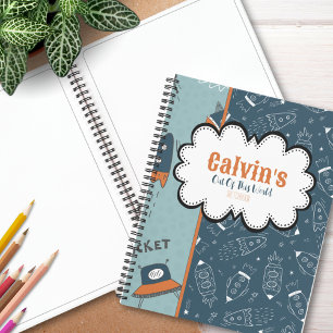 Doodle Rockets in Space Blue Pattern Name Sketch Notebook