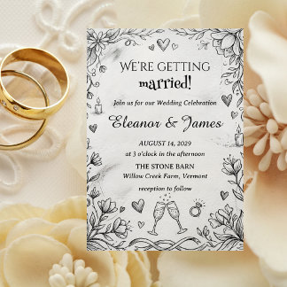 Doodle Romantic Rustic Hand Drawn Wedding  Invitation