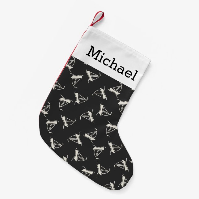 Doodle Sailboat Pattern | Add Your Name Small Christmas Stocking (Front (Hanging))