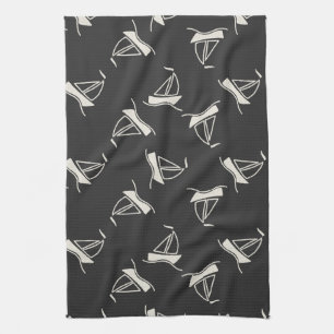Doodle Sailboat Pattern Kitchen Towel