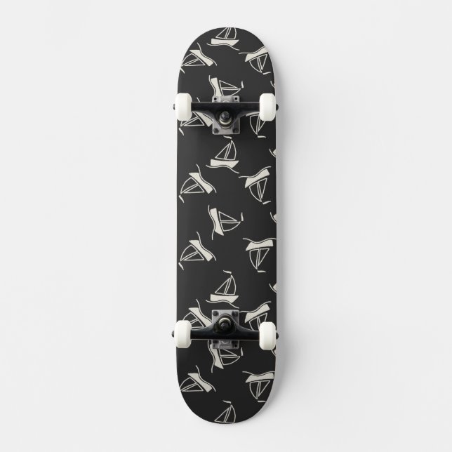 Doodle Sailboat Pattern Skateboard (Front)
