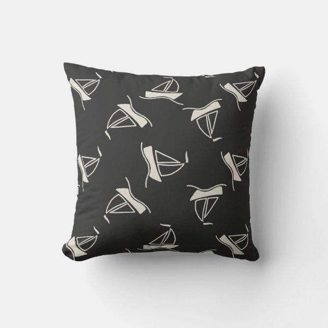 Doodle Sailboat Pattern Throw Pillow (Front)