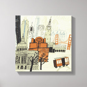Doodle San Francisco Scene Canvas Print