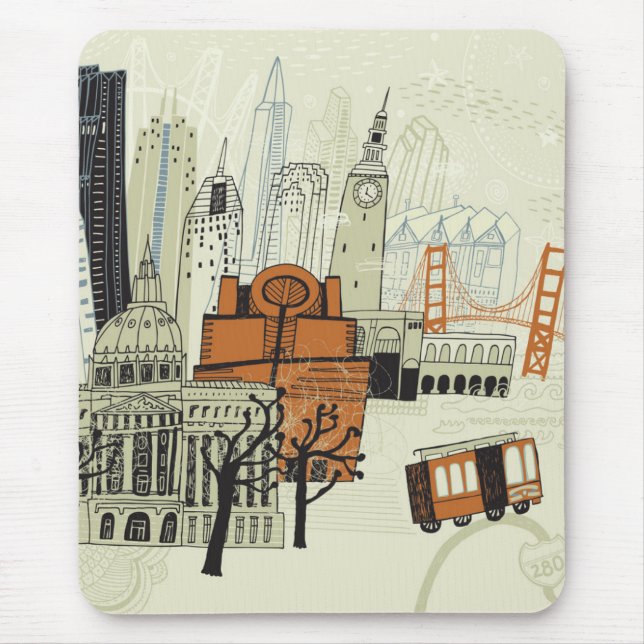 Doodle San Francisco Scene Mouse Pad (Front)