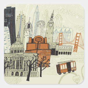 Doodle San Francisco Scene Square Sticker