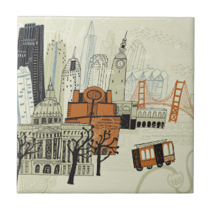 Doodle San Francisco Scene Tile
