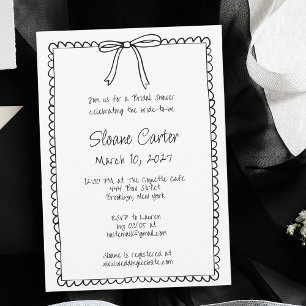 Doodle Scalloped Border Coquette Bow Bridal Shower Invitation