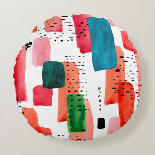 Doodle seamless pattern of watercolor orange and b round pillow