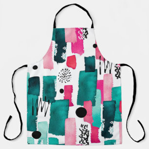 Doodle Seamless Pattern of Watercolor Pink and Gre Apron