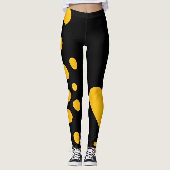 Doodle shapes bold yellow black leggings (Front)