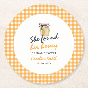 doodle She Found Her Honey bridal shower Round Paper Coaster