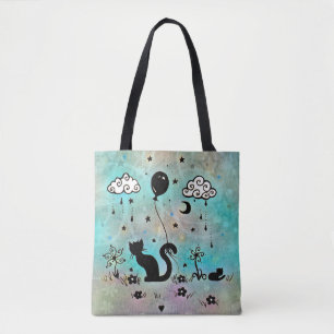Doodle Silhouette Cat Fantasy Art Molly Harrison Tote Bag