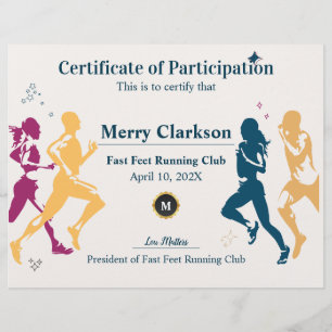 Doodle Simple Fast Feet Running Club Certificate