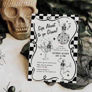 Doodle Skeletons 'Sips About to go Down' Halloween Invitation