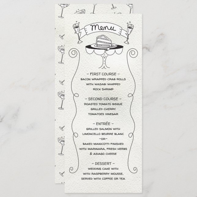 Doodle Sketch Funky Mariage Menu (Devant / Derrière)