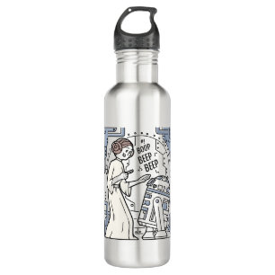 Doodle Sketch Leia & R2-D2 on Death Star 710 Ml Water Bottle